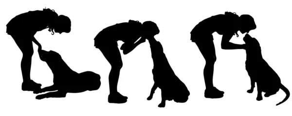 一个女人和一条狗的向量轮廓. — 图库矢量图片
