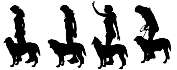 Silueta vectorial de una mujer con un perro . — Vector de stock