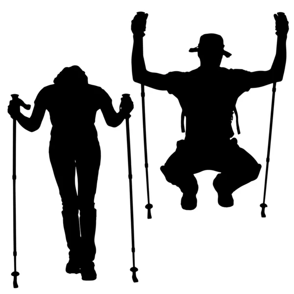 Vector silhouettes of people with walking bare. — Stock Vector