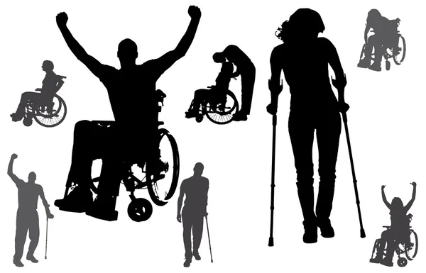 Silhouettes vectorielles de personnes en fauteuil roulant . — Image vectorielle