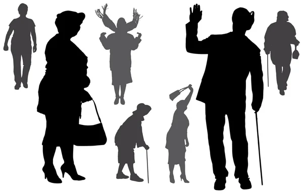 Vector silhouette of old people. — Stock Vector
