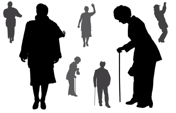 Vector silhouette of old people. — Stock Vector