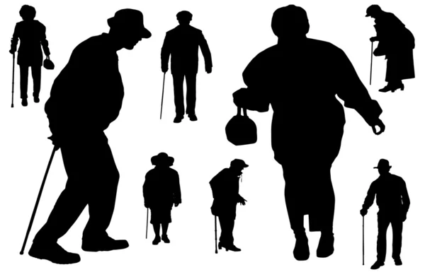 Vector silhouette of old people. — Stock Vector