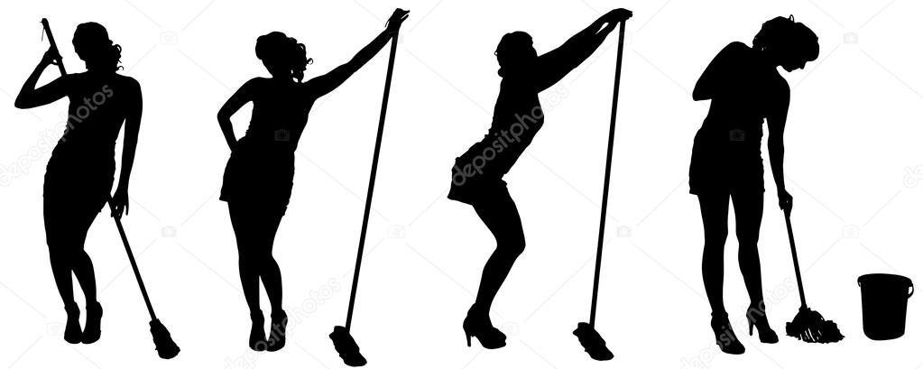 Silhouette vettoriali di una donna delle pulizie — vettoriali stock ... Donne delle pulizie