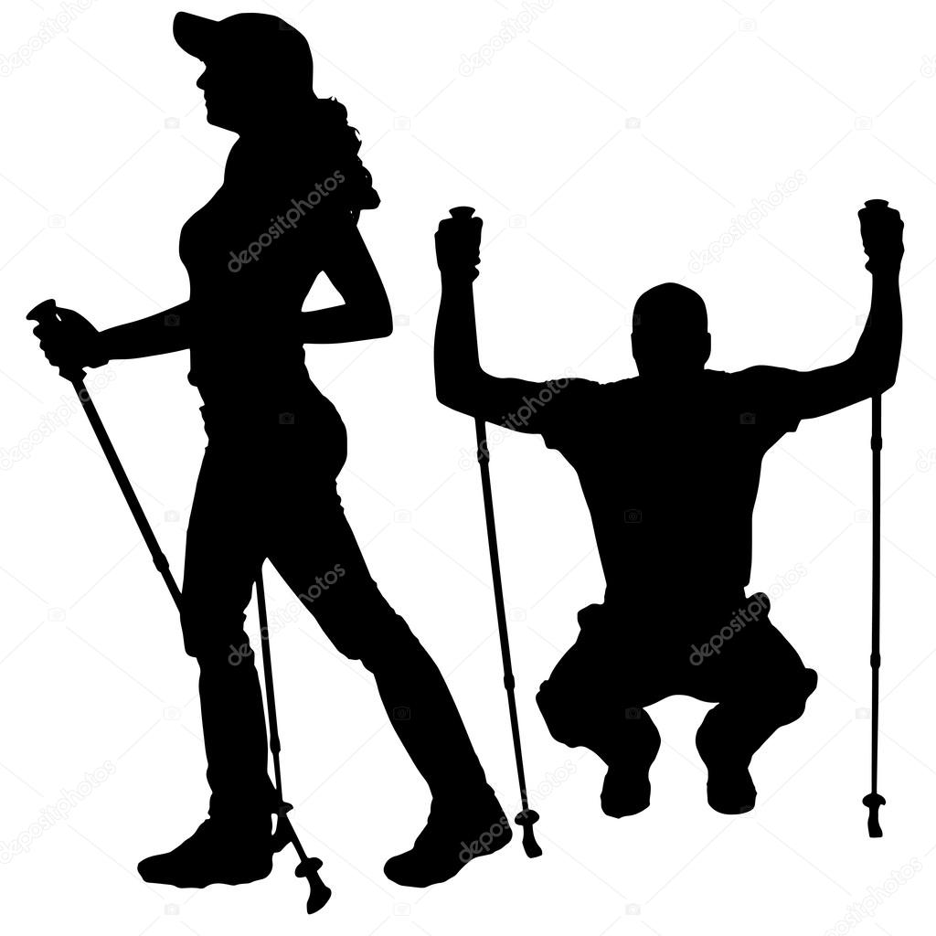 Vector silhouettes of people with walking bare.