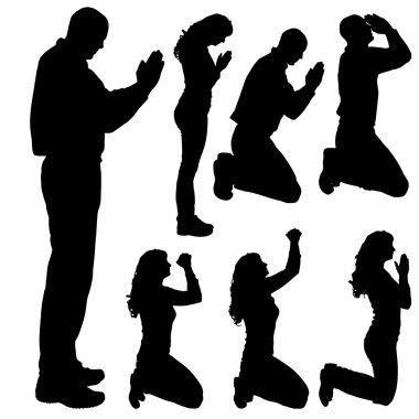 Vector silhouette of people who pray. clipart