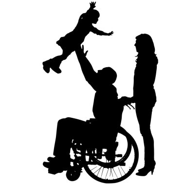 Vector silhouettes of people in a wheelchair. clipart