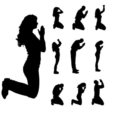 Vector silhouette of people who pray.