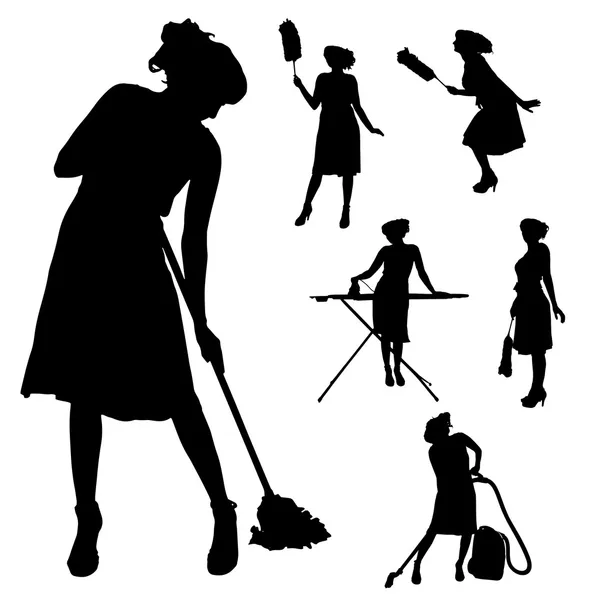 Temizlikçi kadın silüeti vektör.