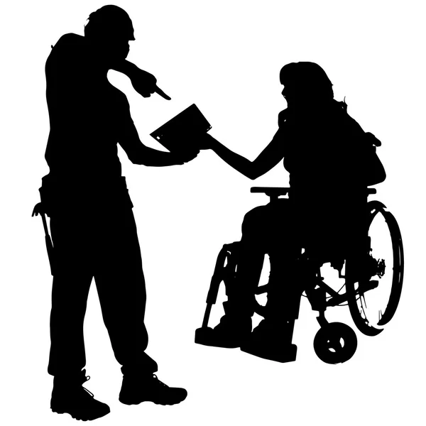 Vector silhouetten van mensen in een rolstoel. — Stockvector