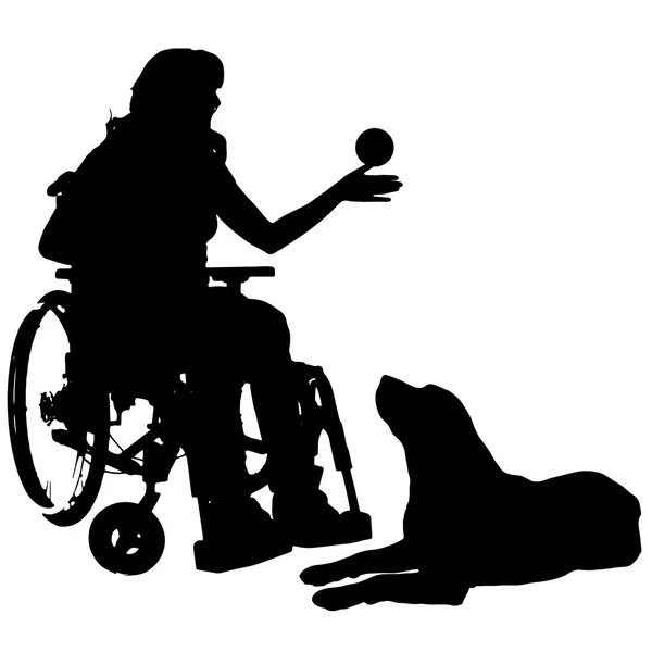 Vector silhouettes of people in a wheelchair. — Stock Vector