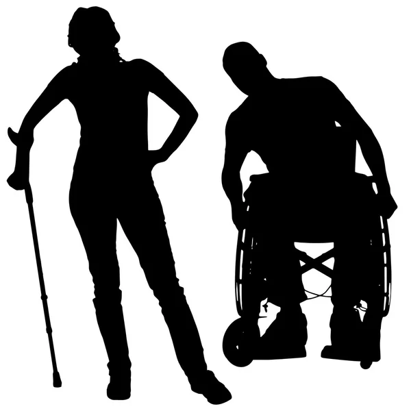 Vector silhouettes of people in a wheelchair. — Stock Vector