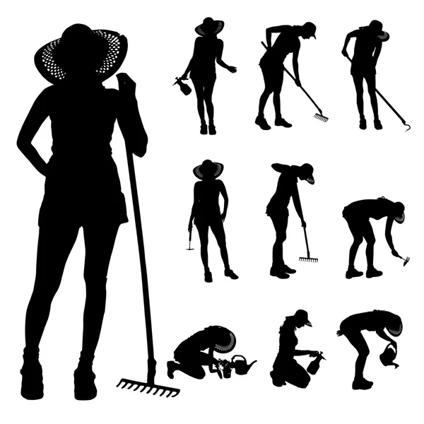 Vector silhouet van een tuinman. — Stockvector