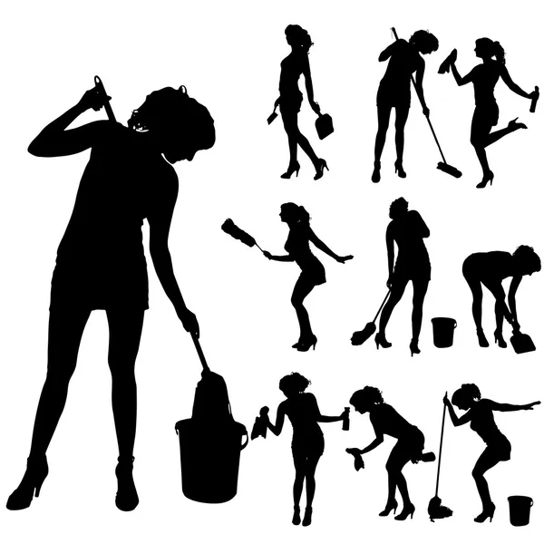 Silhouette vectorielle d'une femme de ménage . — Image vectorielle