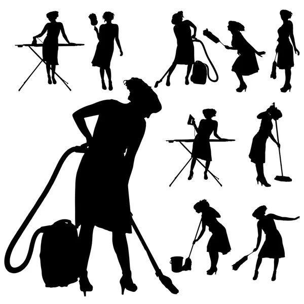 Vector silhouet van een schoonmaakster. — Stockvector