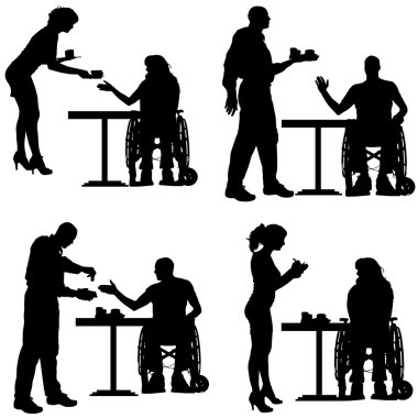 insanların tekerlekli sandalyede Vector silhouettes.