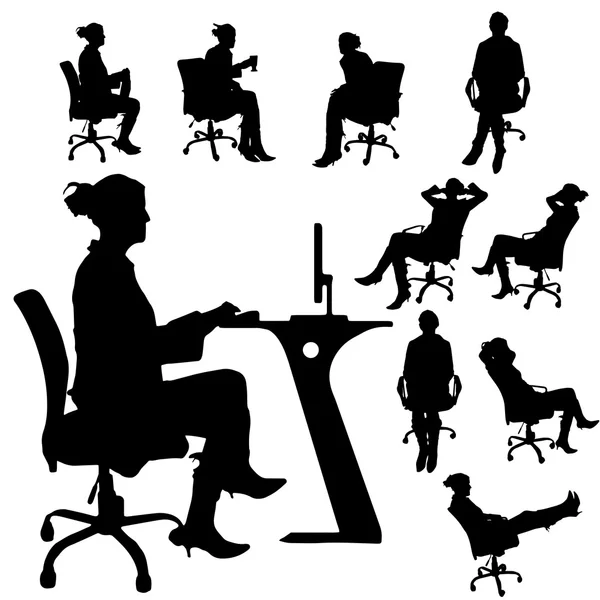 Vector silhouette of a people with a computer. — Stock Vector