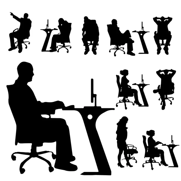 Silhouette vectorielle d'un peuple avec un ordinateur . — Image vectorielle