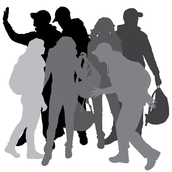 Silhouette vectorielle de personnes avec sacs à dos . — Image vectorielle