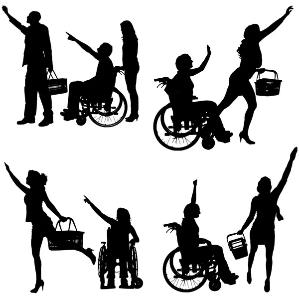 Silhouettes vectorielles de personnes en fauteuil roulant . — Image vectorielle