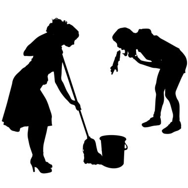 Temizlikçi kadın silüeti vektör.