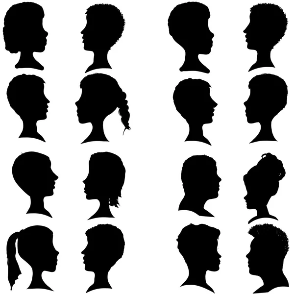 Vector silhouettes of different faces. Royalty Free Stock Vectors
