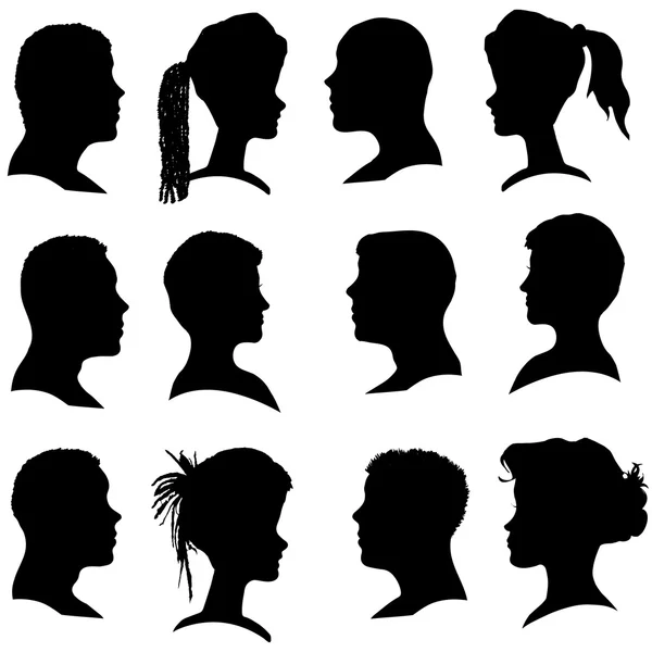 Vector silhouettes of different faces. Royalty Free Stock Illustrations