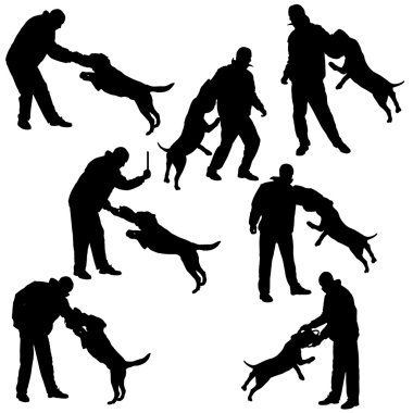 bir adam ve bir köpek siluet vektör.