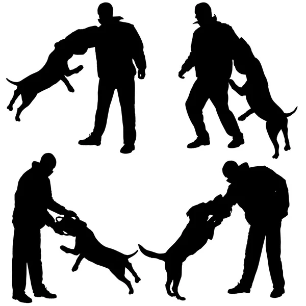 Vector silhouet van een man en een hond. — Stockvector