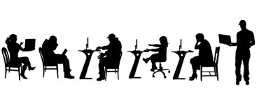 bir insan ile bir bilgisayar siluet vektör.