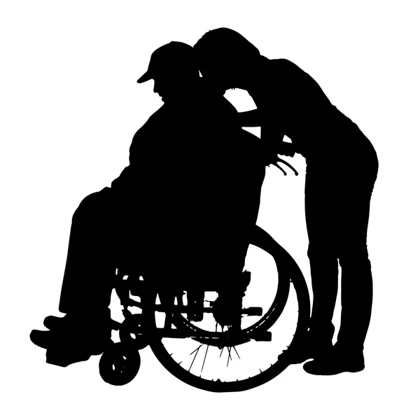 Vector silhouettes of people in a wheelchair. — Stock Vector