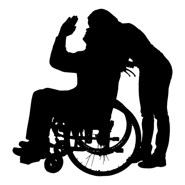 Vector silhouettes of people in a wheelchair. — Stock Vector