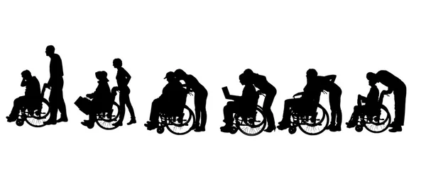 Vector silhouettes of people in a wheelchair. — Stock Vector