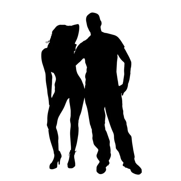 Silhouette vettoriale di un uomo con una donna sexy . — Vettoriale Stock