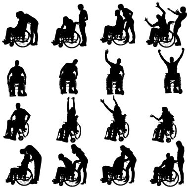 insanların tekerlekli sandalyede Vector silhouettes.
