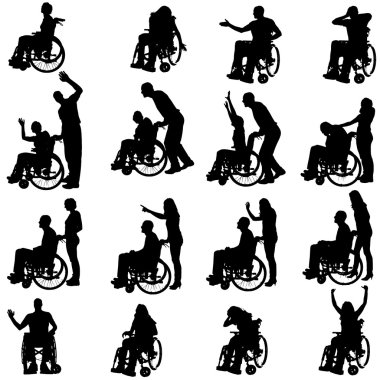 insanların tekerlekli sandalyede Vector silhouettes.