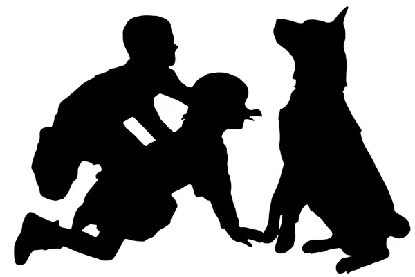 Silhouette vectorielle d'un enfant avec un chien . — Image vectorielle