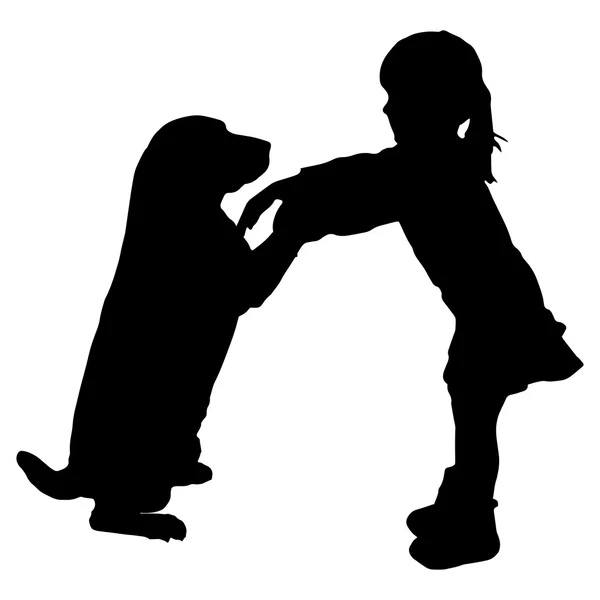 Silhouette vettoriale di un bambino con un cane . — Vettoriale Stock