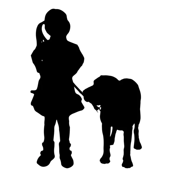 Silueta vectorial de un niño con un perro . — Vector de stock