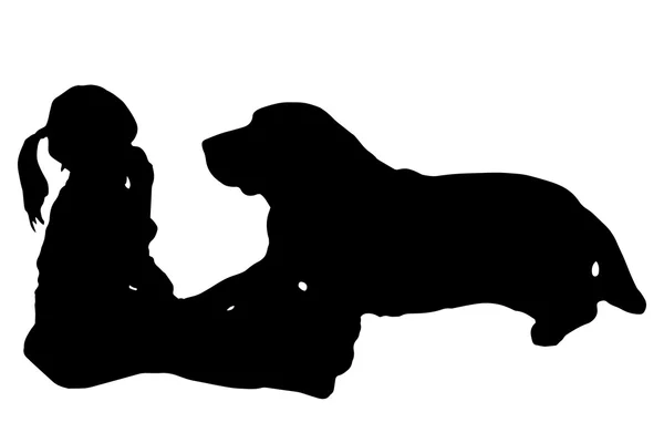 Silueta vectorial de un niño con un perro . — Archivo Imágenes Vectoriales