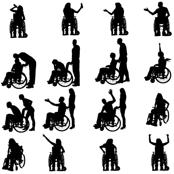 Vector silhouettes of people in a wheelchair. — Stock Vector