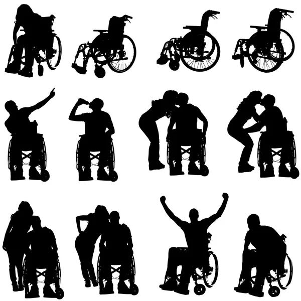 Vector silhouettes of people in a wheelchair. — Stock Vector