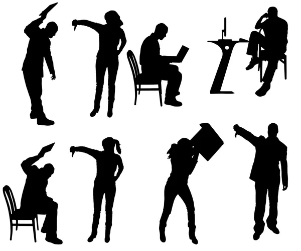 Silhouette vectorielle d'un peuple avec un ordinateur . — Image vectorielle