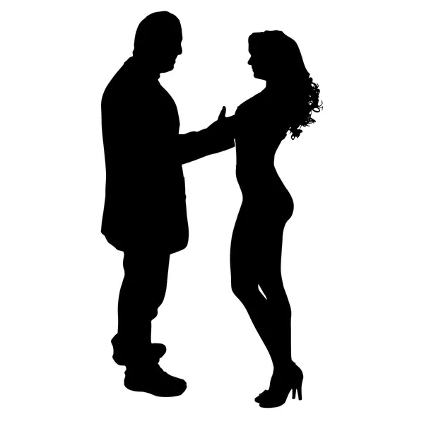 Vector silhouet van een man met een sexy vrouw. — Stockvector