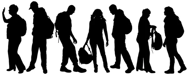 Vector silhouette of a people with a backpack. — Stock Vector