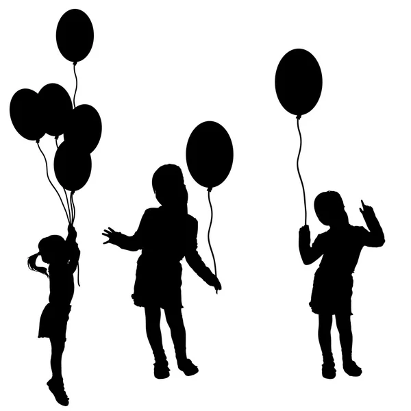 Siluete vectoriale de fete cu baloane . — Vector de stoc