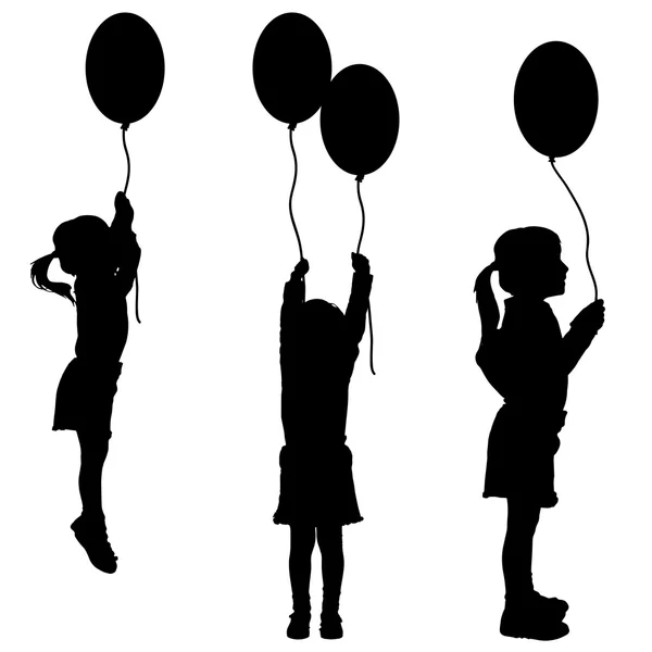 Vector silhouettes of girls with balloons. — Stock Vector