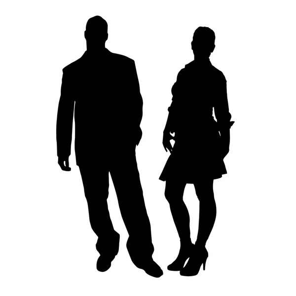 Vector silhouette of a man with a sexy woman. — Stock Vector