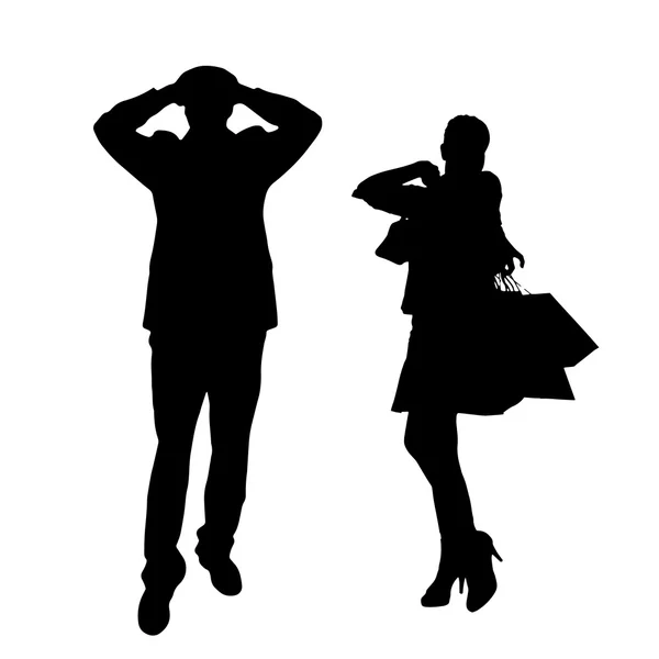 Vector silhouette of a man with a sexy woman. — Stock Vector