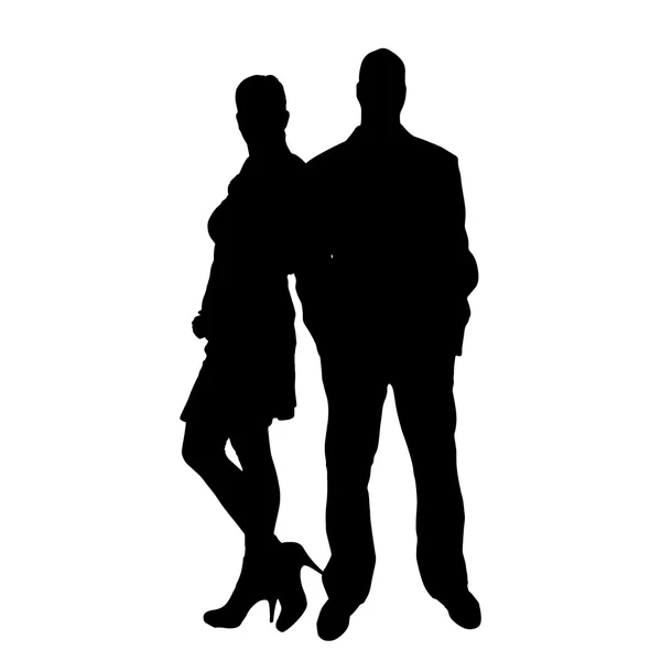Vector silhouette of a man with a sexy woman. — Stock Vector